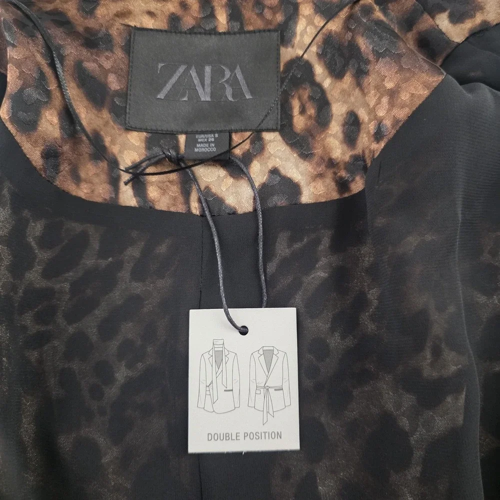 ZARA WOMAN  ANIMAL PRINT JACQUARD BLAZER ZW COLLECTION LEOPARD SIZE SMALL - Picture 9 of 12